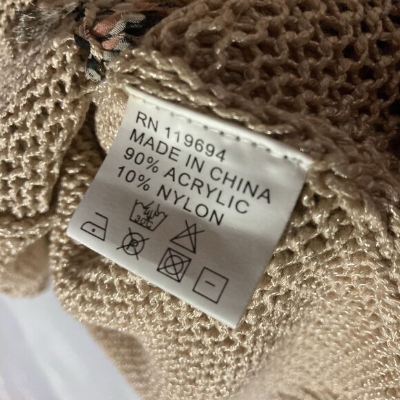 VALENTINE tan brown beaded cap sleeve acrylic nylon sweater top S - Picture 8 of 8